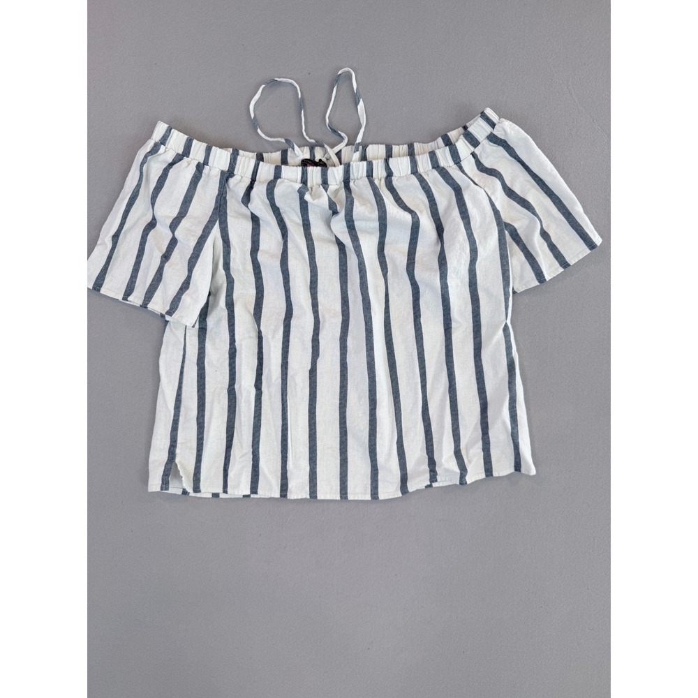 Vince Camuto Blue White Striped Off Shoulder Halter Blouse M [Excellent]